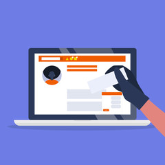 Personal data stealing. Social media. Thief. Conceptual illustration. Flat editable vector illustration, clip art