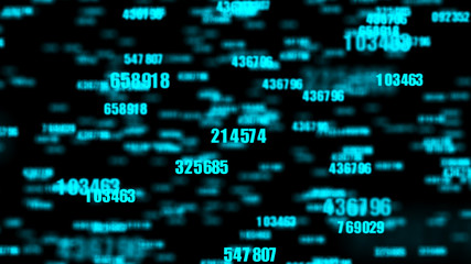 Numbers on black background. Digital illustration. Computer code. 3d rendering.