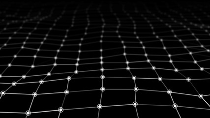 Perspective grid. Detailed lines on black background. 3d rendering.
