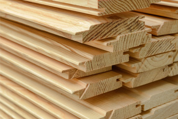 End view of stacked lumber.
