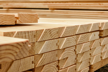 End view of stacked lumber.