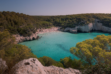 Cala Mitjana and Cala Mitjaneta beaches at the south coast of Menorca Island, Spain.