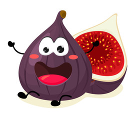 Cute and funny fig and a half in cartoon flat style. Vector isolate on a white background. 