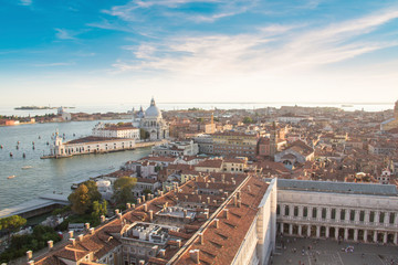 Beautiful views of Santa Maria della Salute and the Venetian lagoon in Venice, Italy