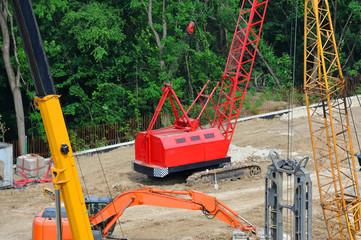 Caterpillar crane on construction site