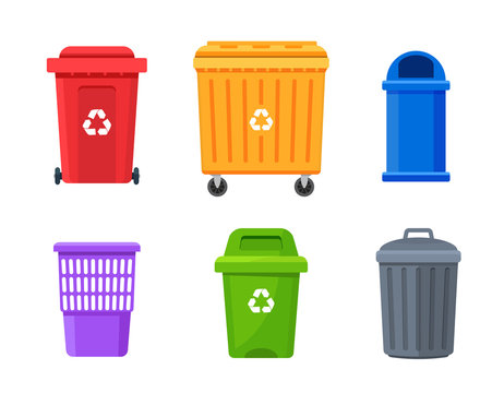 Trash container bin icon. Garbage can metal recycle basket box for trash waste symbol