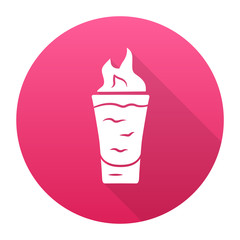 Flaming shot red flat design long shadow glyph icon. Glass with beverage and burning fire. Drink with flammable high-proof alcohol. Absinthe. Vector silhouette illustration