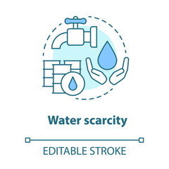 Water scarcity concept icon. Lack of clean drinking pure water idea thin line illustration. Resources management and rational consumption. Vector isolated outline drawing. Editable stroke