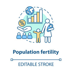 Population fertility concept icon. Birthrate idea thin line illustration. Birth control in different countries. Planned parenthood. Vector isolated outline drawing. Editable stroke