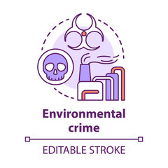 Environmental crime concept icon. Ecological disaster idea thin line illustration. Industrial pollution. Pollutants and toxicans emission. Vector isolated outline drawing. Editable stroke