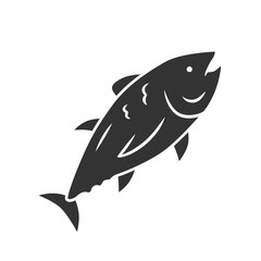 Tuna glyph icon. Swimming marine fish. Underwater inhabitant. Mackerel fishing. Seafood restaurant. Floating animal. Undersea world. Silhouette symbol. Negative space. Vector isolated illustration