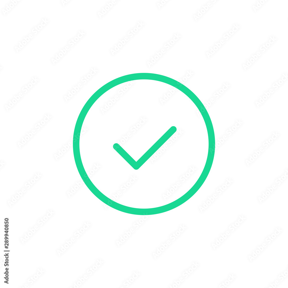 Poster check mark icon. green tick. simple thin line design. vector checkmark