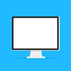 Computer with white screen. Flat design. Vector illustration