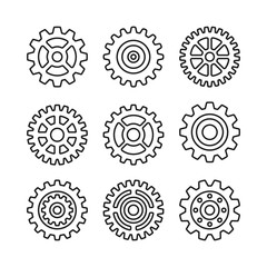 Gears set. Cogs, cogwheels. Simple thin line design. Vector icons