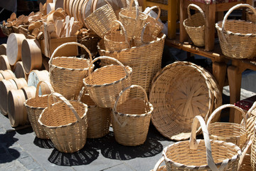 Shop producing wooden materials. Wooden products are on the shelf.