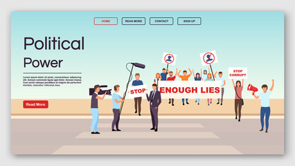 Political power landing page template. Democracy manifestation website interface idea with flat illustrations. Social protest against government homepage layout. Web banner, webpage cartoon concept