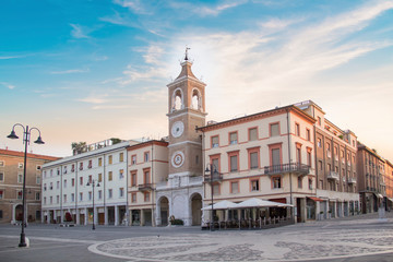 Beautiful view of the Square of the Three Martyrs in Rimini, Italy