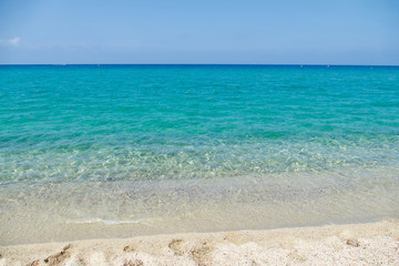Fototapeta na wymiar Losari Beach in Belgodère, Corsica, France. Idyllic Mediterranean Beach in the French island of Corsica.