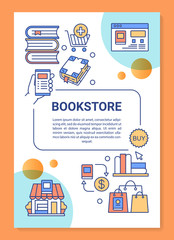 Ebook store poster template layout. Virtual book buying. Digital service. Banner, booklet, leaflet print design with linear icons. Vector brochure page layouts for magazines, advertising flyers