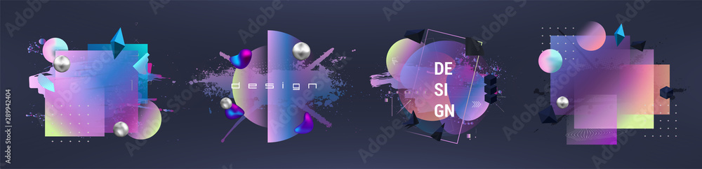 Aufkleber Memphis abstract banners set. Vector template. 4 in 1 Trandy  banners, abstract forms in memphis style. Design elements for use in web or print design. Vector collection