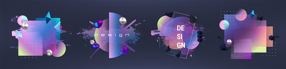 Memphis abstract banners set. Vector template. 4 in 1 Trandy  banners, abstract forms in memphis style. Design elements for use in web or print design. Vector collection