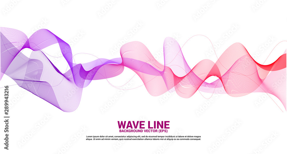 Poster purple red Sound wave line curve on white background. Element for theme technology futuristic vector