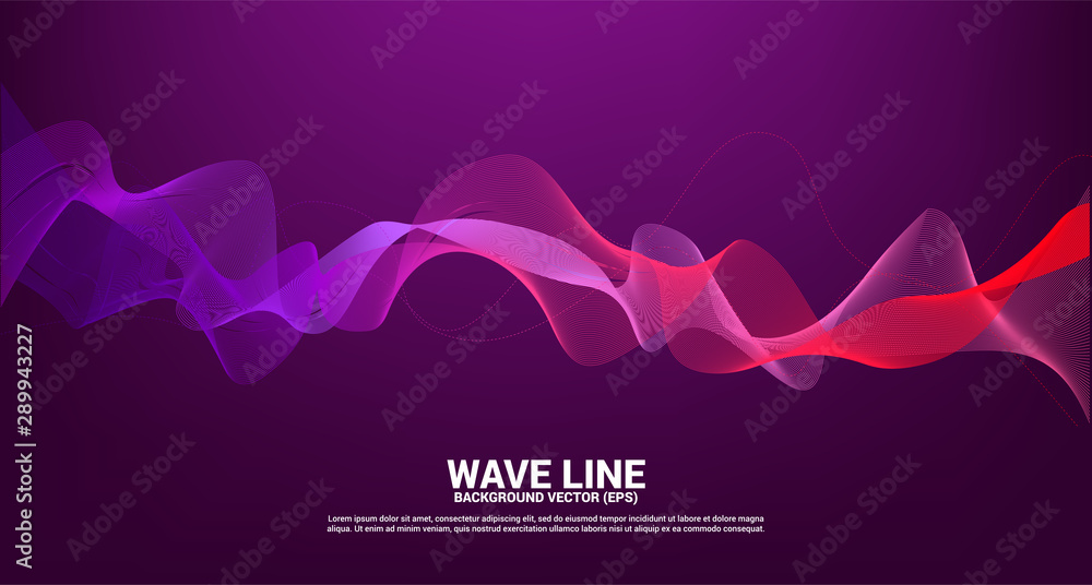 Wall mural purple red sound wave line curve on dark background. element for theme technology futuristic vector