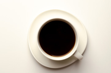 Top view of a cup of coffee, isolate on white background