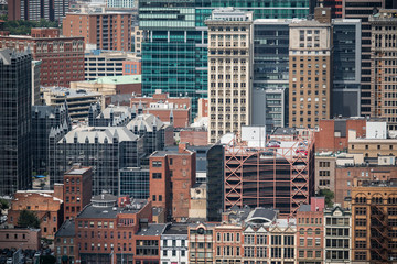 Pittsburgh city buildings and river view from Mt Washington