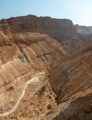 Aerial View of a Deep Valley with Dirt Path in Inside in the Judean Desert