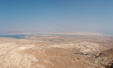 Wide Angle Aerial View of the Desert with the Masada Cable Station in the Bottom