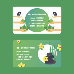 Spa and sauna business card design, vector illustration. Wellness center contact information, professional healthcare presentation. Oriental skin treatment company