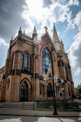 church with clouds