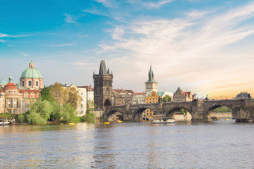 Beautiful view of Charles Bridge, Old Town and Old Town Tower of Charles Bridge, Czech Republic