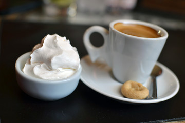 coffee with chantilly cream closeup