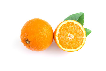 fresh orange isolated on white in top view