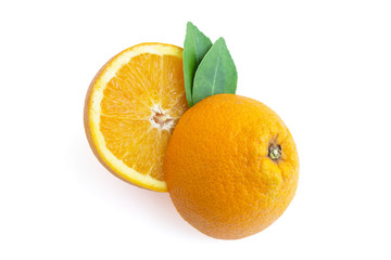fresh orange isolated on white in top view