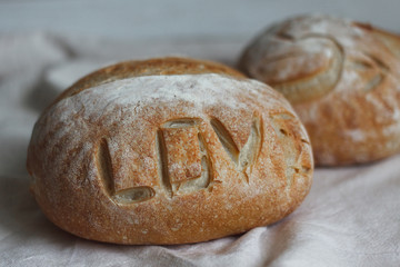 Homemade cake. Bread with pattern.