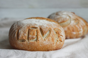 Homemade cake. Bread with pattern.