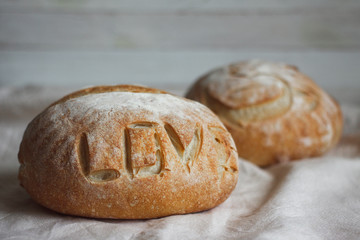 Homemade cake. Bread with pattern.