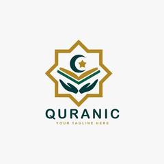 Quran logo design vector. Text of islam illustration symbol. Arabic ornament vector icon.