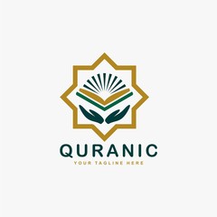 Quran logo design vector. Text of islam illustration symbol. Arabic ornament vector icon.