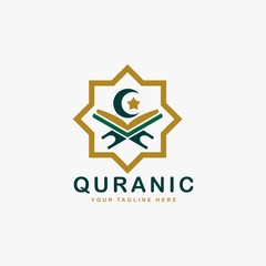 Quran logo design vector. Text of islam illustration symbol. Arabic ornament vector icon.