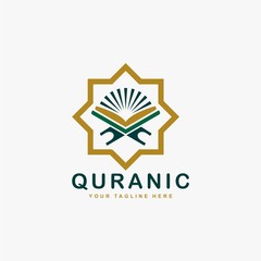 Quran logo design vector. Text of islam illustration symbol. Arabic ornament vector icon.