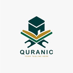 Quran logo design vector. Text of islam illustration symbol. Arabic ornament vector icon.