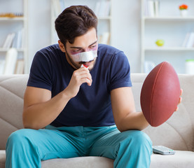 Young man defeated in sports game suffered loss with broken blee