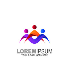 Family logo with 3d design vector, Charity and support vector concept, orphans in heart icon, love and happy life vector illustration.