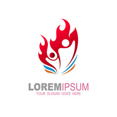 Two people logo with fire design illustration,  family logo, health care icon, human and fire logo