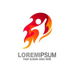 People and Fire Logo Symbol Template Design Vector, Emblem, Design Concept, Creative Symbol, up icon