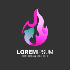 Fish with fire logo template, Fast food and fishing illustration, grilled fish icon , Restaurant logo